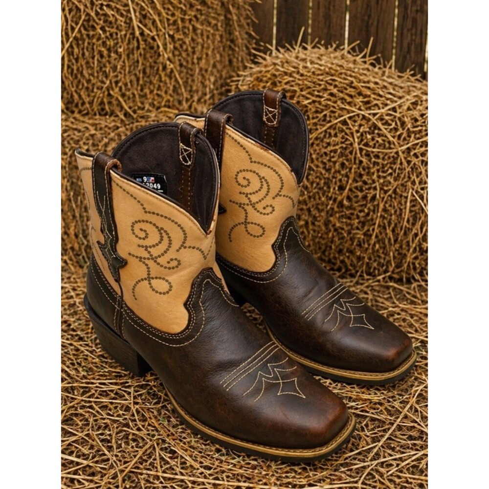 Justin Gypsy Western Cowgirl Boots Brown Tan Square Toe Size 9.5B EUC